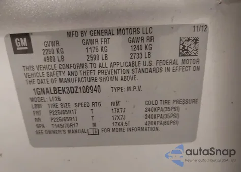 2013 Chevrolet Equinox Ls from USA, damaged, VIN 1GNALBEK3DZ106940